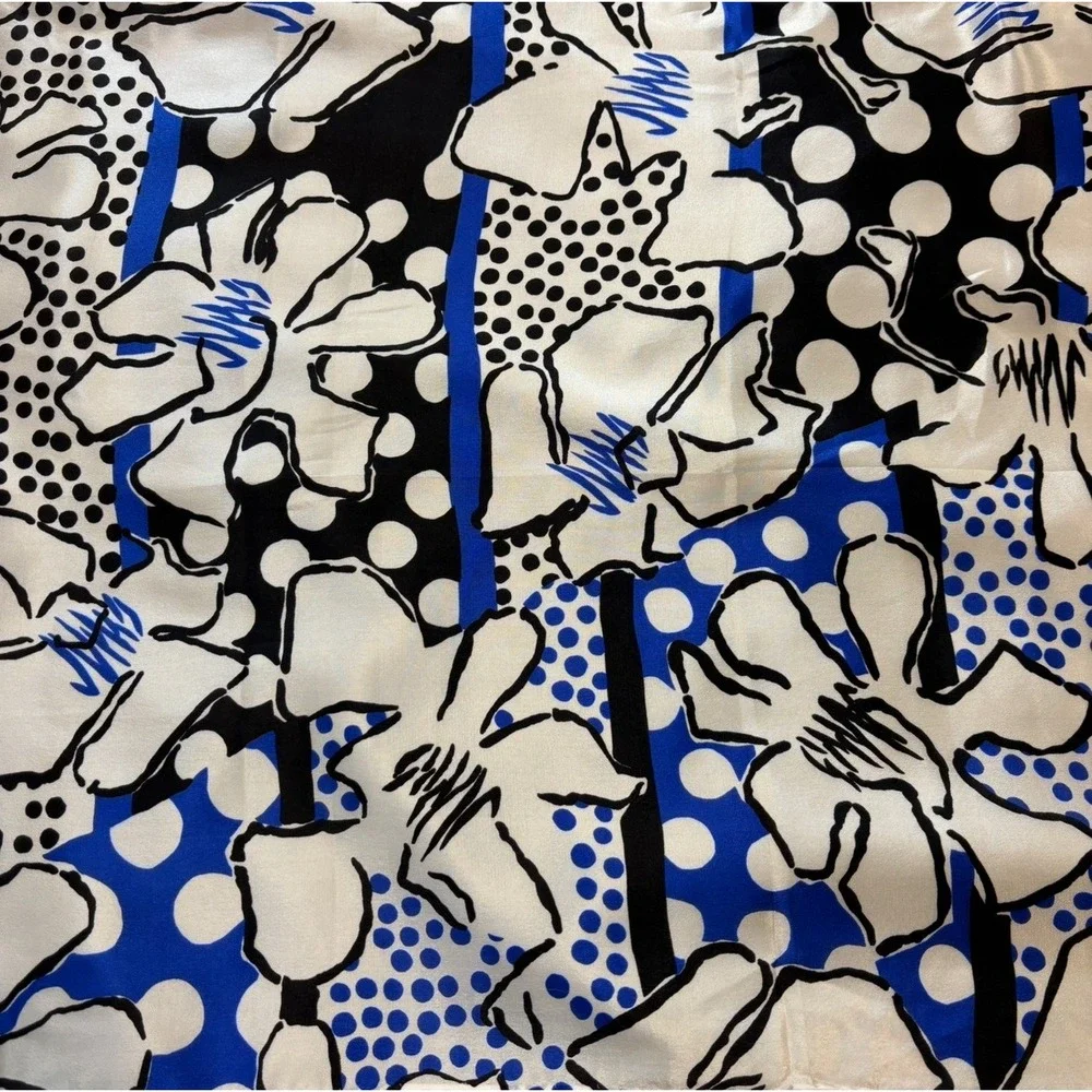 Vintage‎ Echo Silk Scarf Womens Blue Black White Floral Polka Dot Striped 57x17